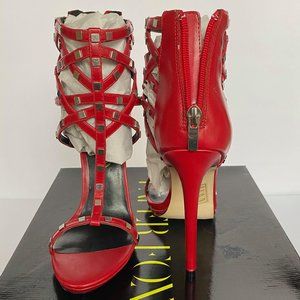 Paper Fox Red & Silver Strap Heels